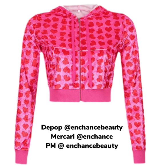 Y2K Barbiecore Baby Blue Dollz Kill SS Velour Hoodie Hearts Blue Crop Top Zip Up - Picture 3 of 3